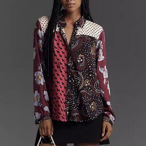 Anthropologie Maeve Paz Alida Contrast Buttondown Shirt Violet L
